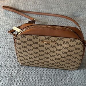 Michael Kors Tan and Brown Logo Crossbody Bag